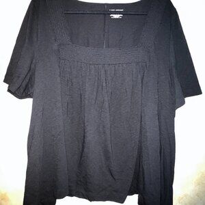 LANE BRYANT Black Smocked Square-Neck Short Sleeve Top – Size 26/28